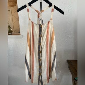 O'Neill Cream Striped Button-Front Tank with Rust, Mustard & Navy Stripes